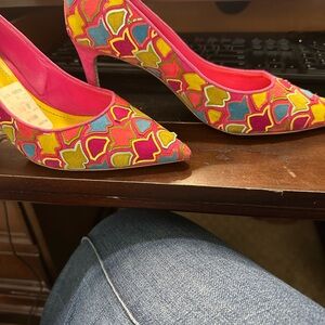 Rene Caovilla Pink Multicolor Patterned Pointed-Toe Heels
